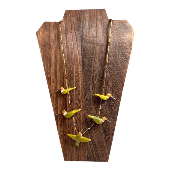 Matt Mitchell Native American Hummingbird Fetish Necklace Sterling Silver Heishi - Picture 2 of 16